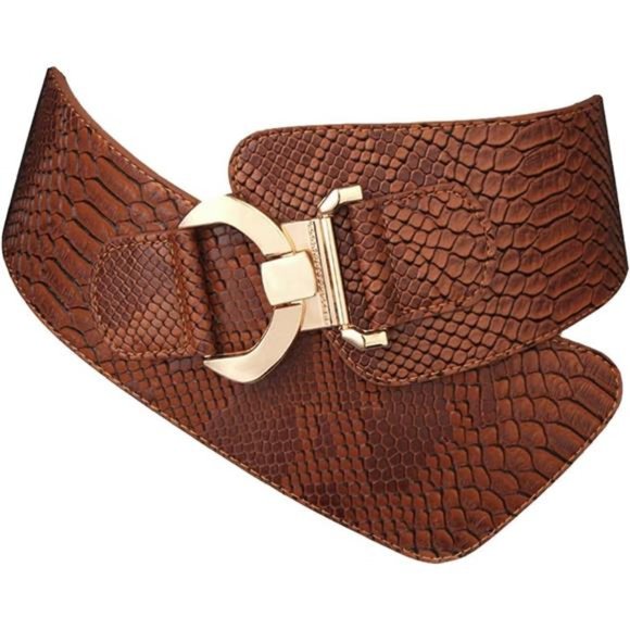 Women's Wide Elastic Stretch Waist Belt Adjustable Snake Pattern Dress Belt